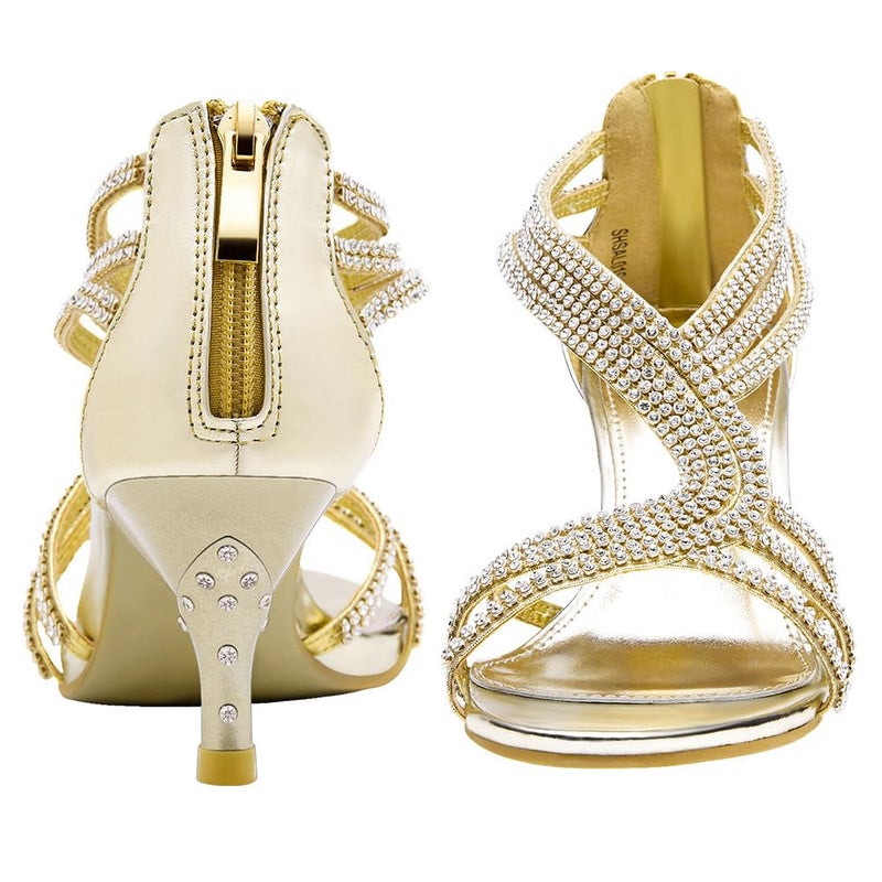 SheSole Women's Low Heel Dance Wedding Sandals Strappy Dress Shoes Gold Heel US SIZE 10 - Image 2